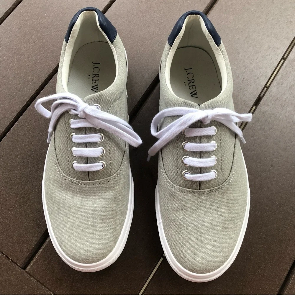 J Crew Casual Comfort Low Grey Canvas Lace Up Sneakers Size 9